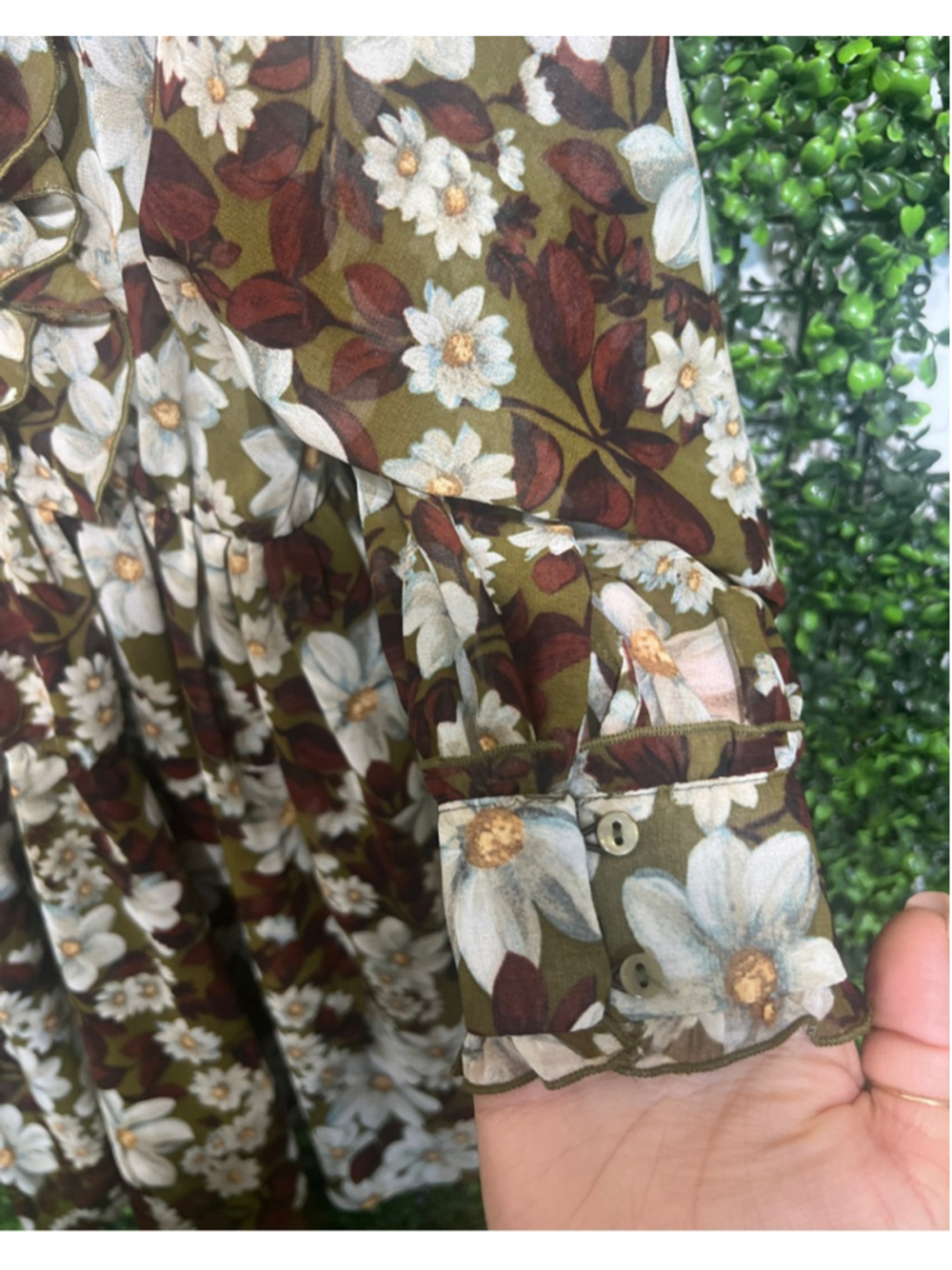 ZARA Floral Ruffle Mini Romper XS Brown White summer Bloggers Favorite Oversize - Picture 10 of 16